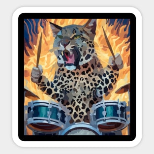 fiery cat loves playing drums Sticker